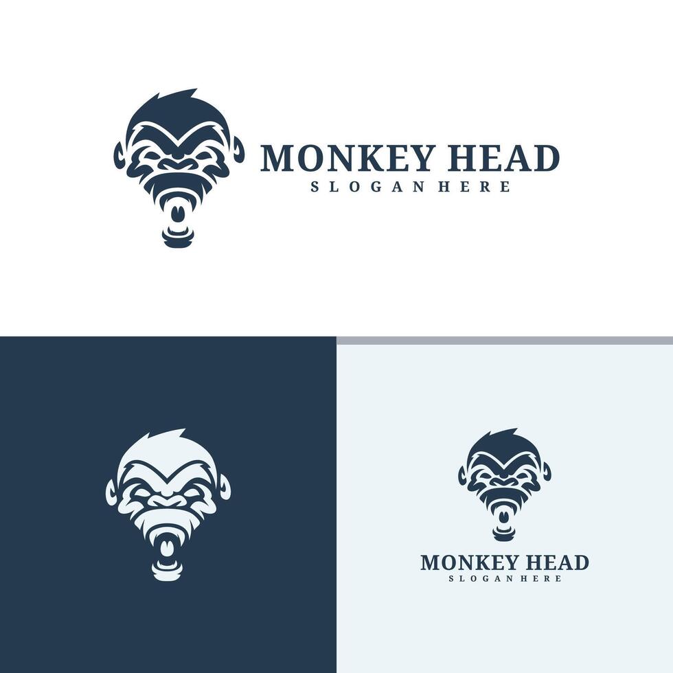 Set of Monkey head logo design . Angry Monkey illustration logo concept vector