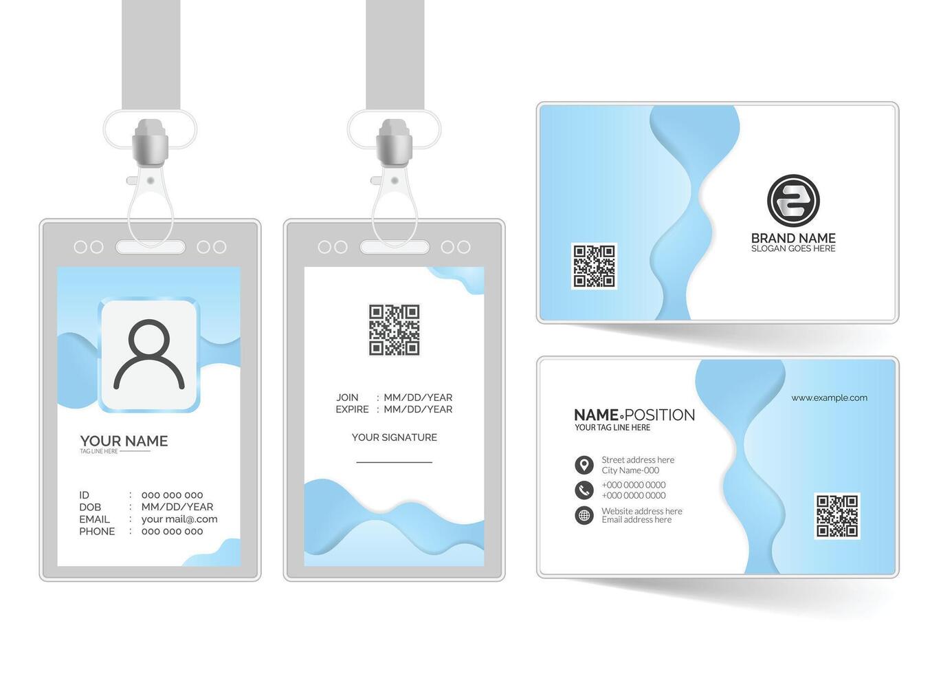 Business card and id card template design with blue waves vector