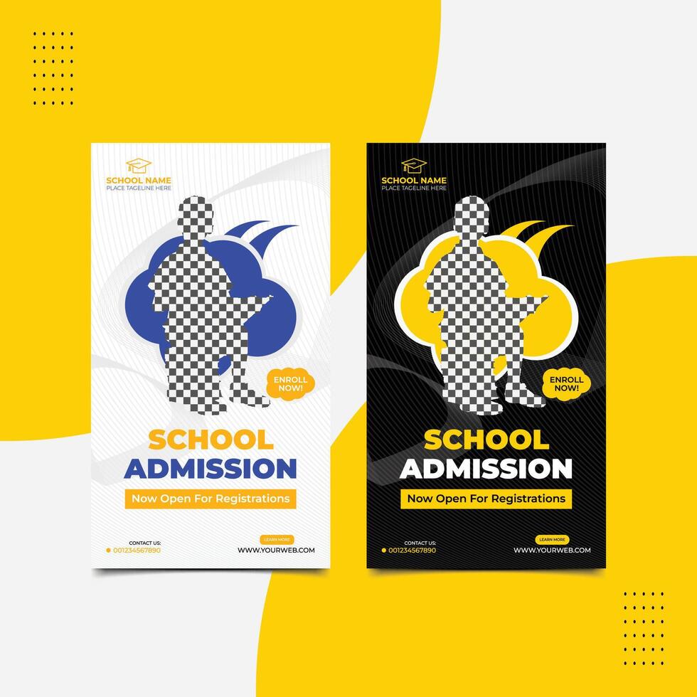 Editable School Admission social media story template, Back to school social media story template or banner vector