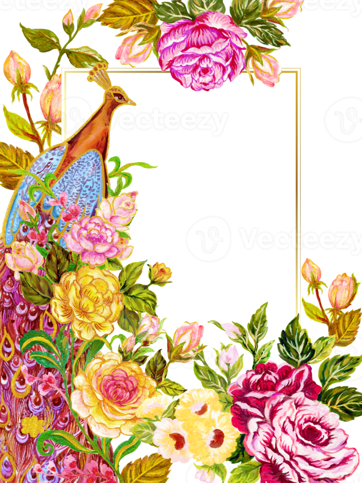 Paradise pheonix bird firebird in rose garden frame border template png