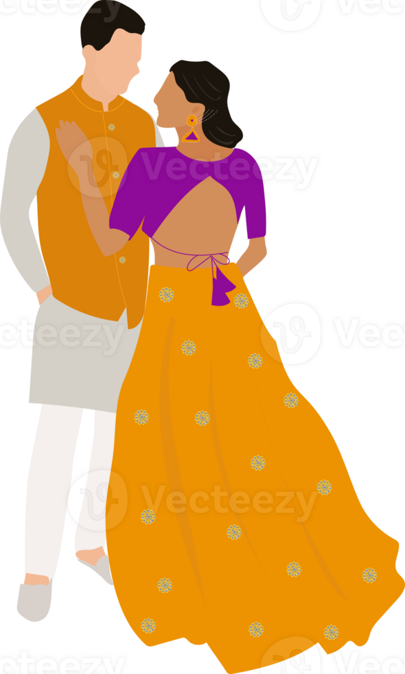 Indian Haldi Couple Illustration for Haldi ceremony invitation, save the date, e-invite cards png