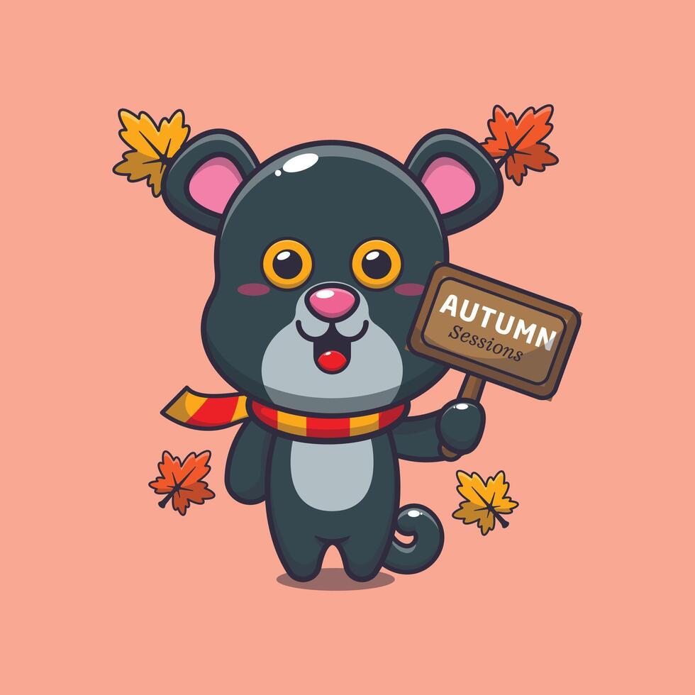 Cute panther with autumn sign board. vector