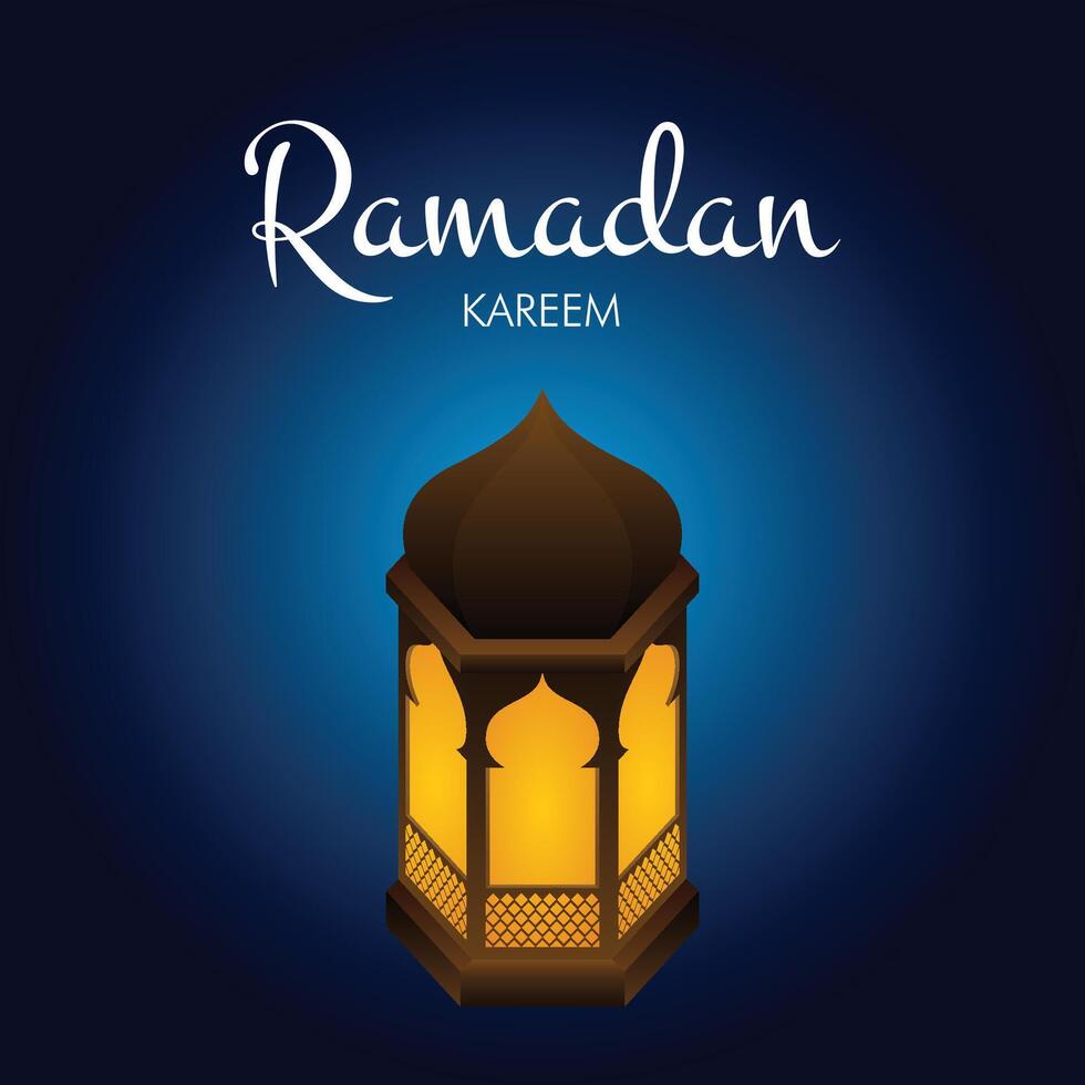 Ramadan greeting poster image, Beautiful lantern lamp on the blue dark