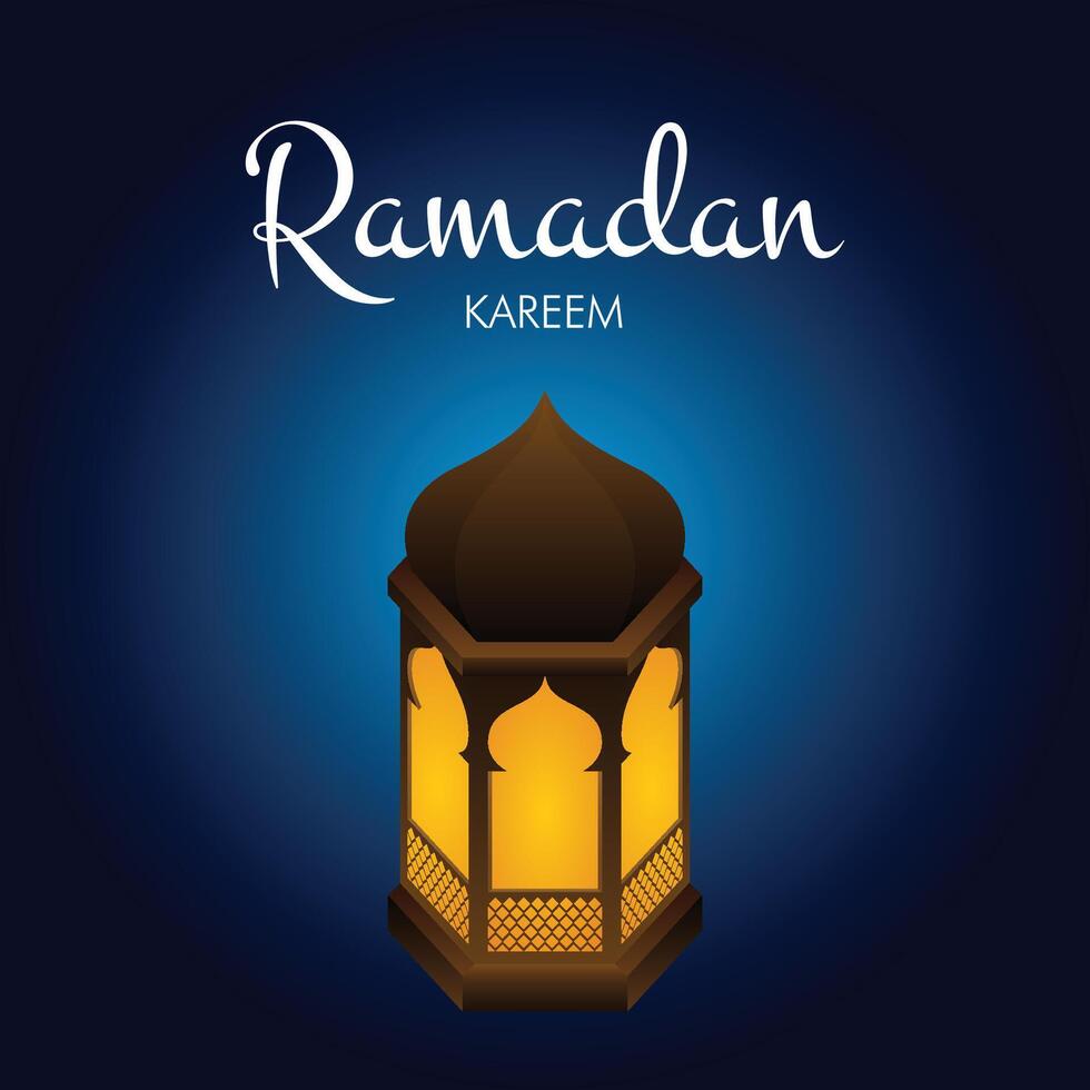 Ramadan greeting poster image, Beautiful lantern lamp on the blue dark background, 2025 Ramadan Kareem and Eid Mubarak vector