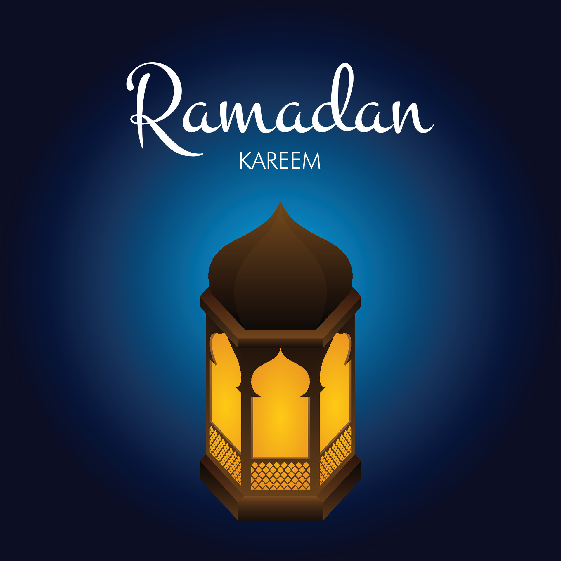 Ramadan greeting poster image, Beautiful lantern lamp on the blue dark