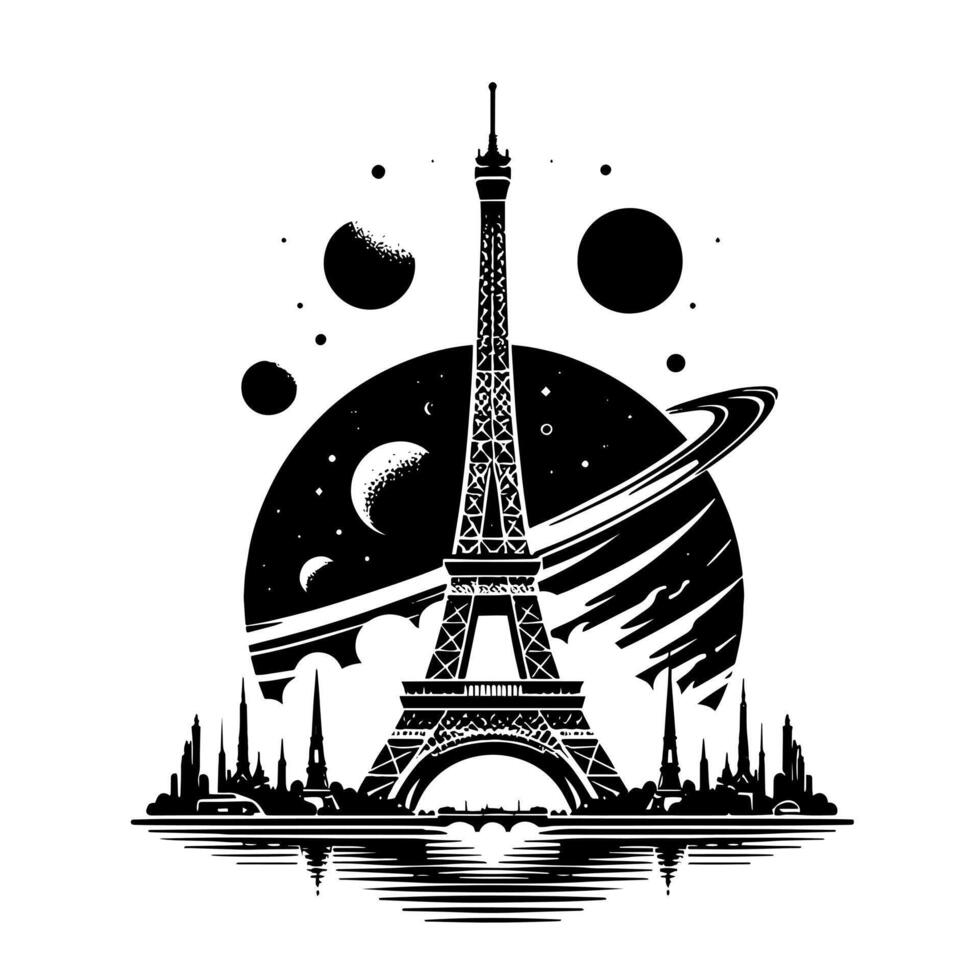 Black and White Illustration of the Eiffel Tower Sightseeing in Paris vector