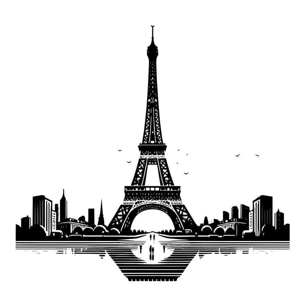 Black and White Illustration of the Eiffel Tower Sightseeing in Paris vector