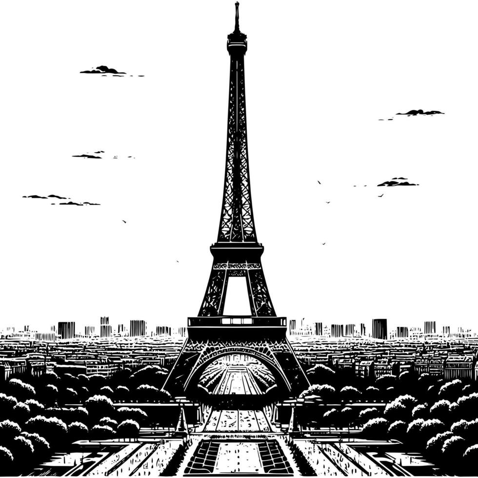 negro y blanco ilustración de el eiffel torre Turismo en París vector