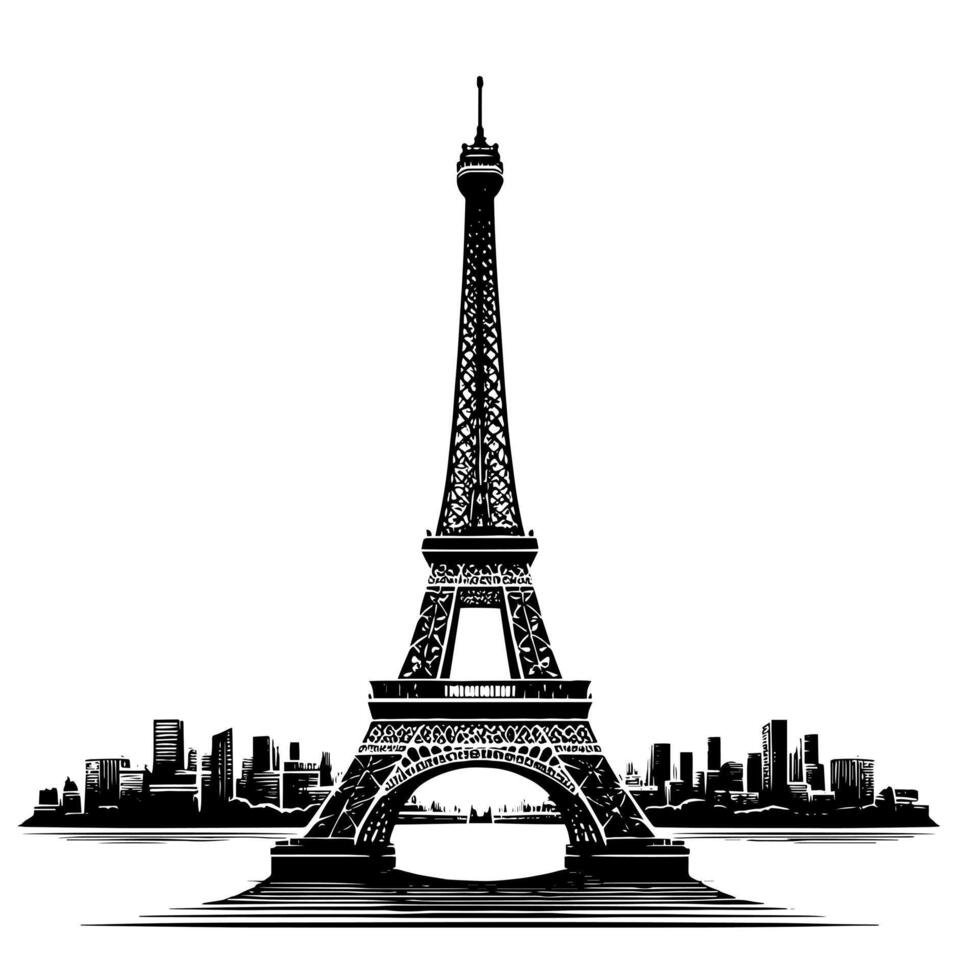 Black and White Illustration of the Eiffel Tower Sightseeing in Paris vector