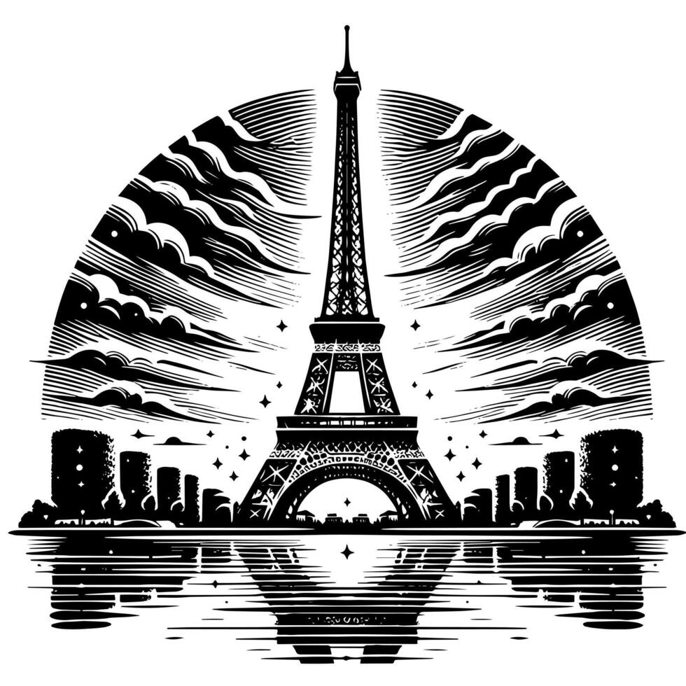 negro y blanco ilustración de el eiffel torre Turismo en París vector