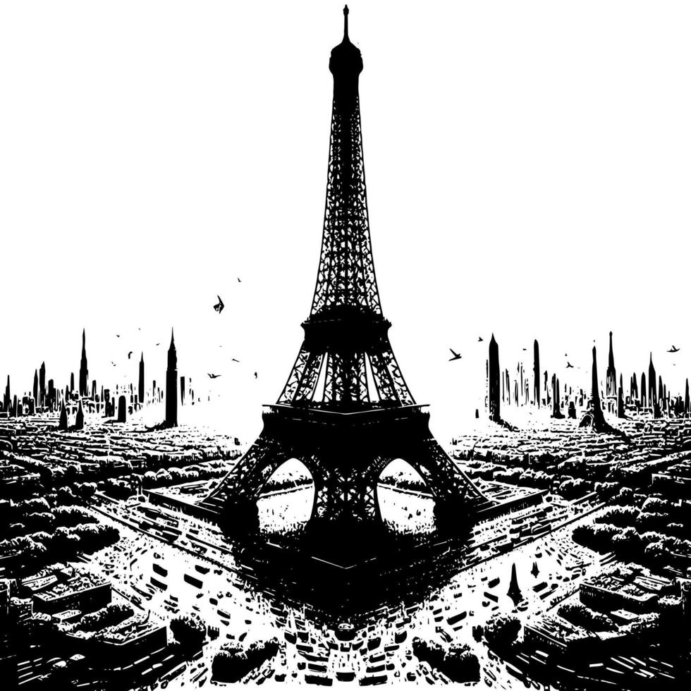 Black and White Illustration of the Eiffel Tower Sightseeing in Paris vector