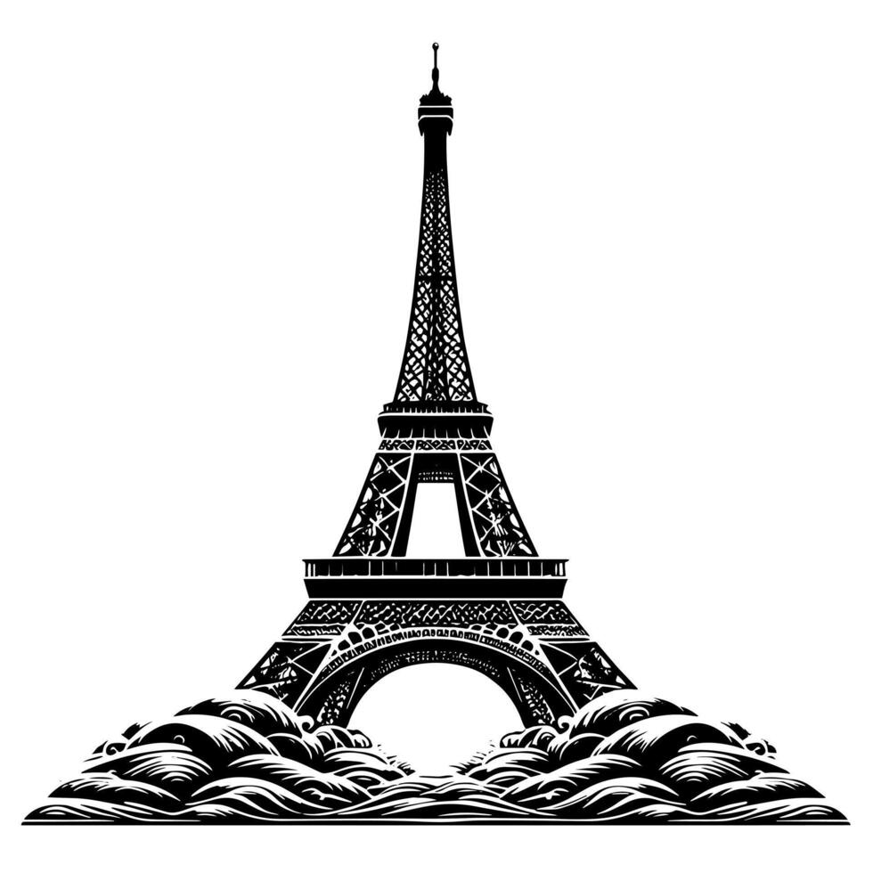 Black and White Illustration of the Eiffel Tower Sightseeing in Paris vector