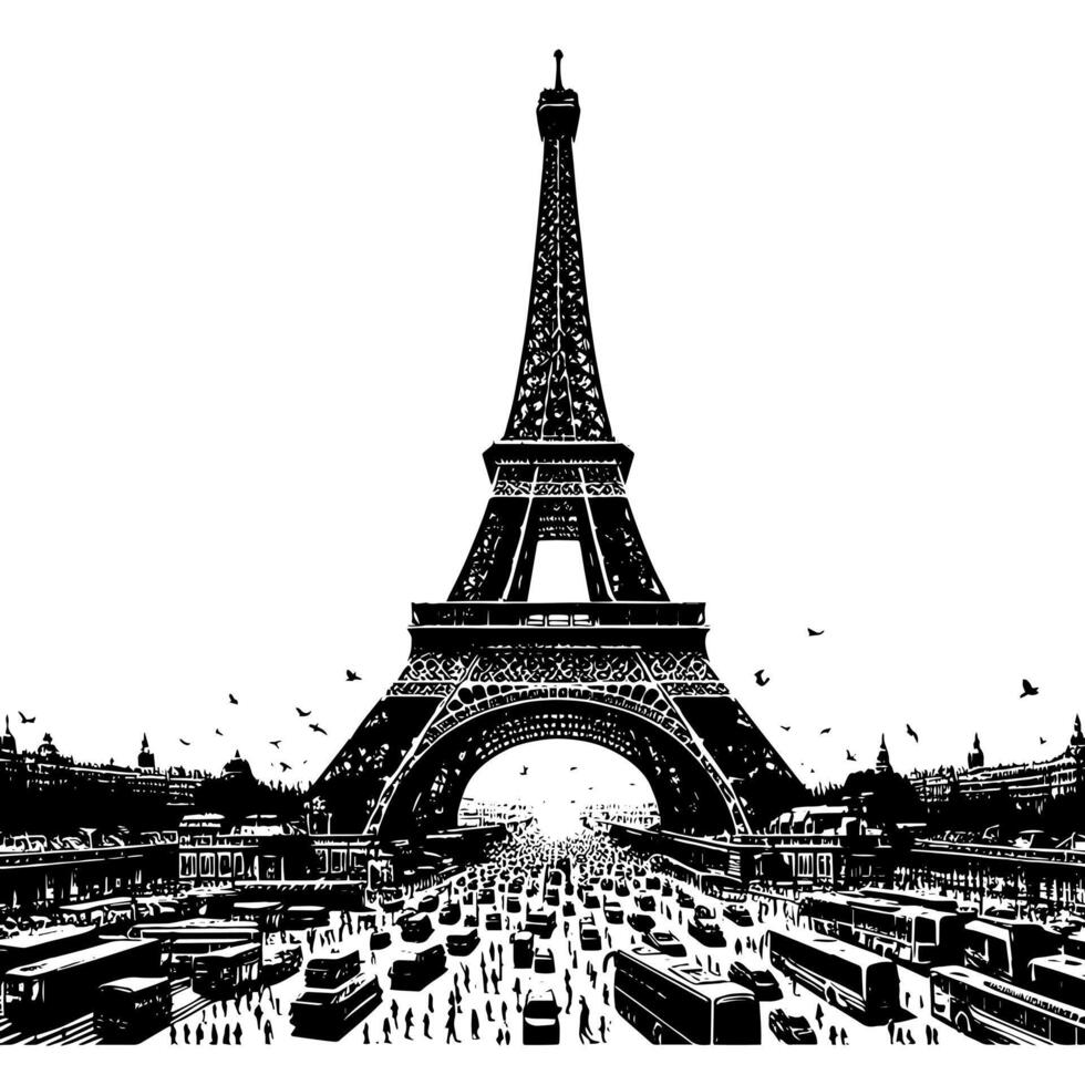 Black and White Illustration of the Eiffel Tower Sightseeing in Paris vector