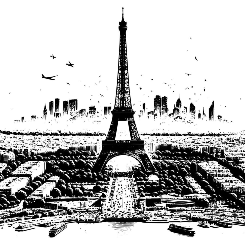 negro y blanco ilustración de el eiffel torre Turismo en París vector