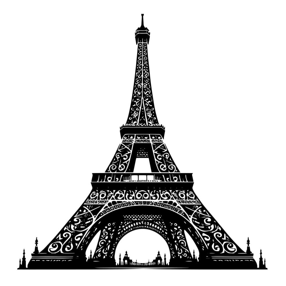 Black and White Illustration of the Eiffel Tower Sightseeing in Paris vector