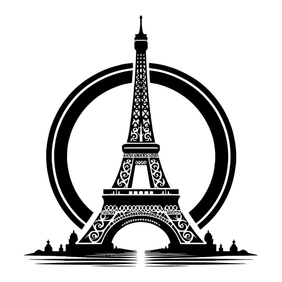 Black and White Illustration of the Eiffel Tower Sightseeing in Paris vector