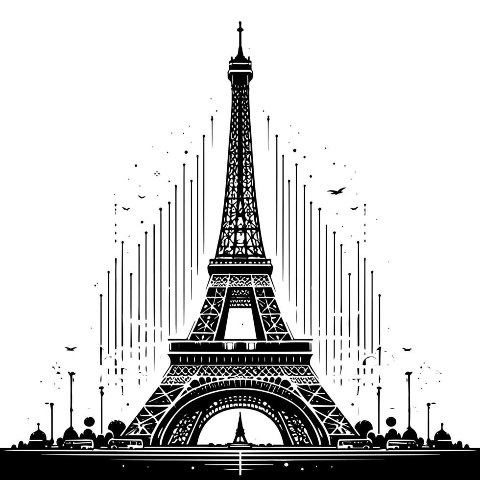 Black and White Illustration of the Eiffel Tower Sightseeing in Paris vector