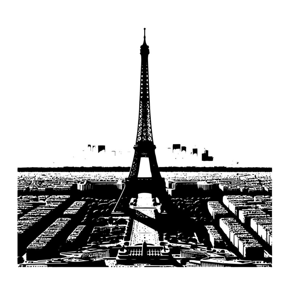 Black and White Illustration of the Eiffel Tower Sightseeing in Paris vector