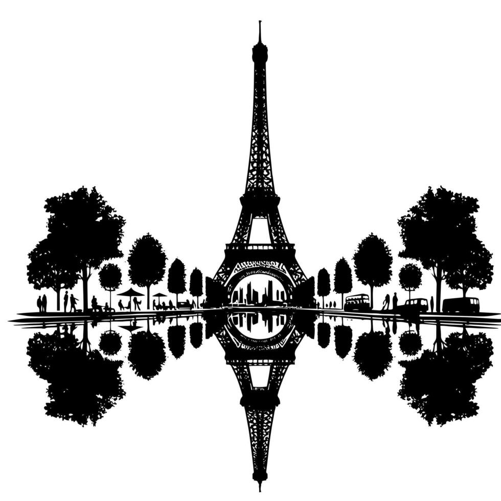 Black and White Illustration of the Eiffel Tower Sightseeing in Paris vector