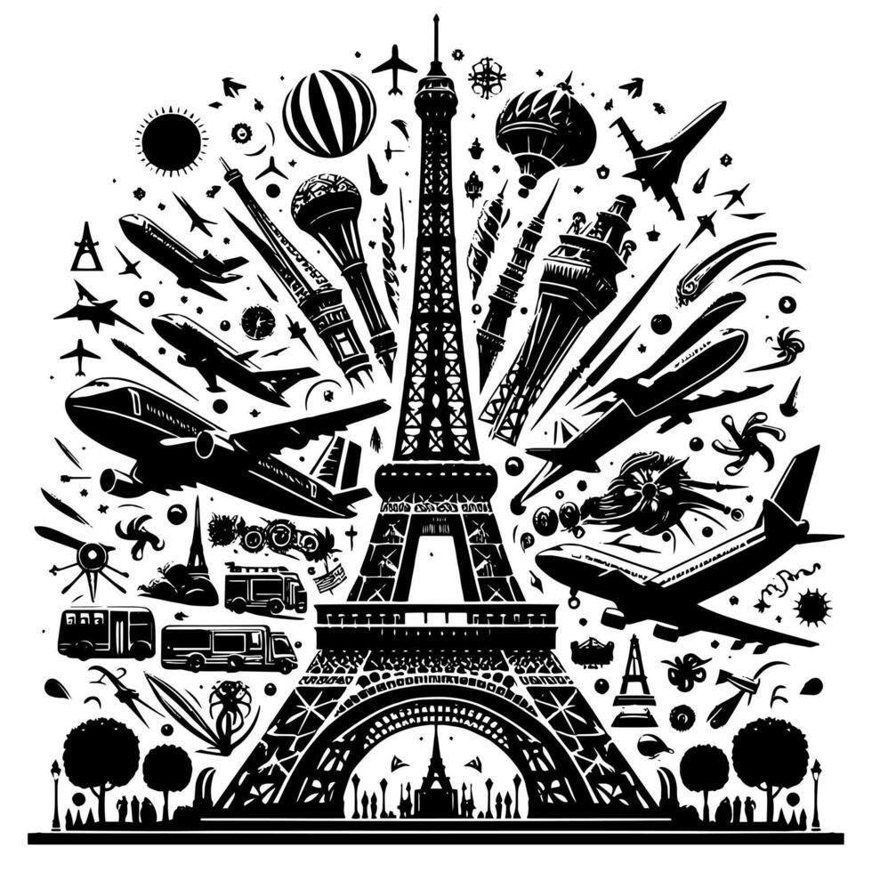 negro y blanco ilustración de el eiffel torre Turismo en París vector