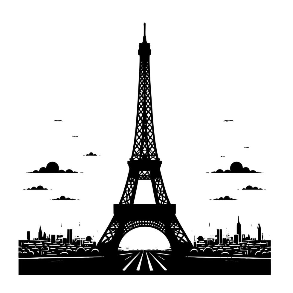 negro y blanco ilustración de el eiffel torre Turismo en París vector