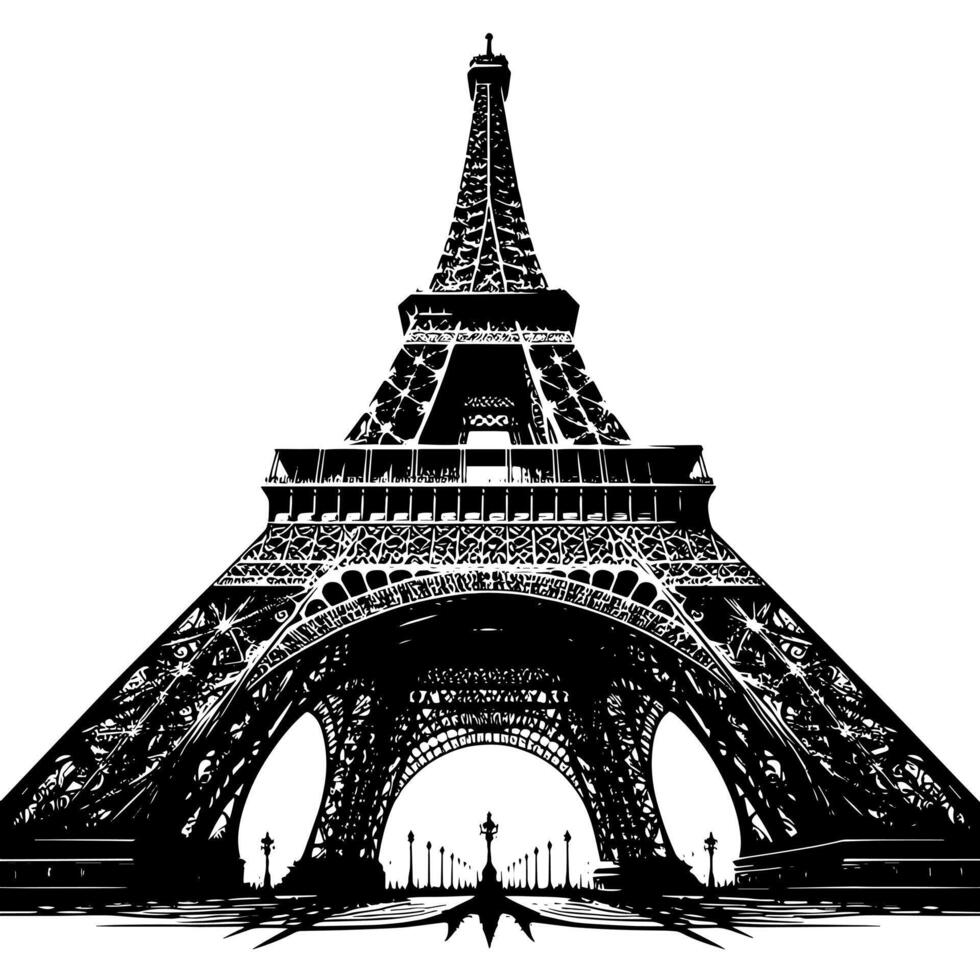 negro y blanco ilustración de el eiffel torre Turismo en París vector