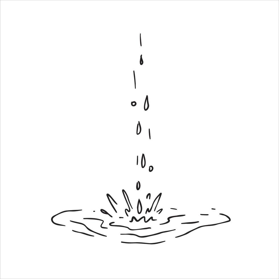 Water splashing sketch style. Fresh drink in motion. Liquid aqua splash. Fluid hand drowning image isolated on white. Doodle flowing drop vector