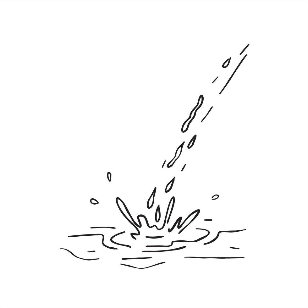 Water splashing sketch style. Fresh drink in motion. Liquid aqua splash. Fluid hand drowning image isolated on white. Doodle flowing drop vector