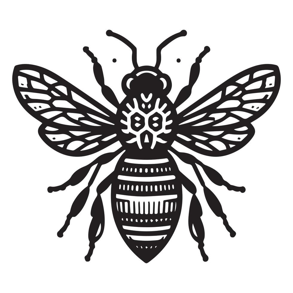abeja silueta negro plano ilustración vector