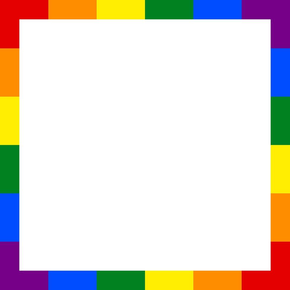 Rainbow square frame, isolated on transparent background. Photo frame in the colors of the Pride flag. Empty border for Pride Month. illustration vector