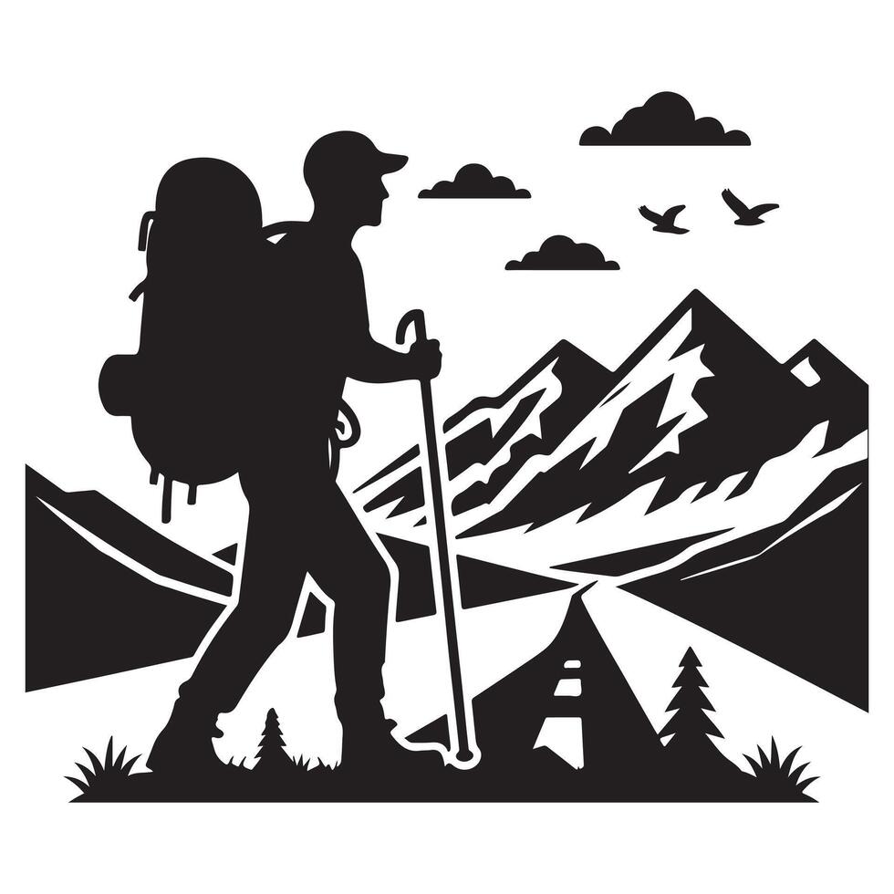 Flat hiking man illustration. vector