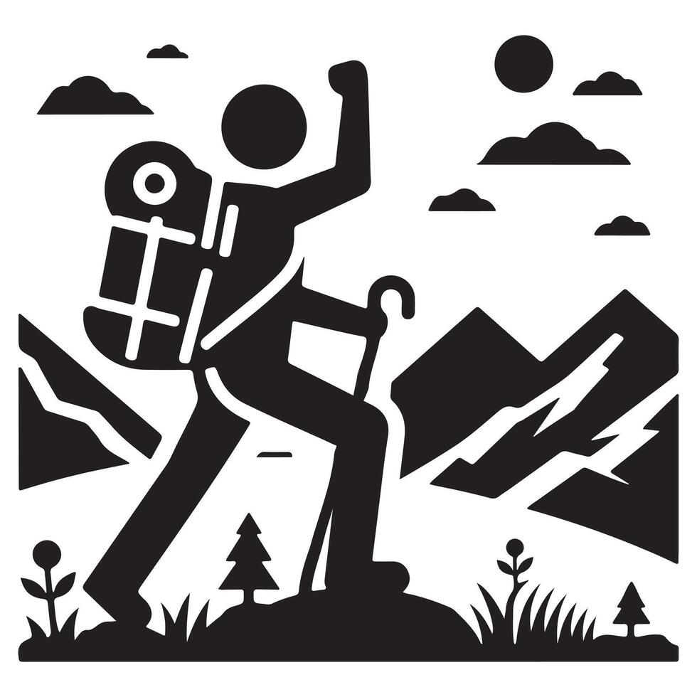 Flat hiking man illustration. vector