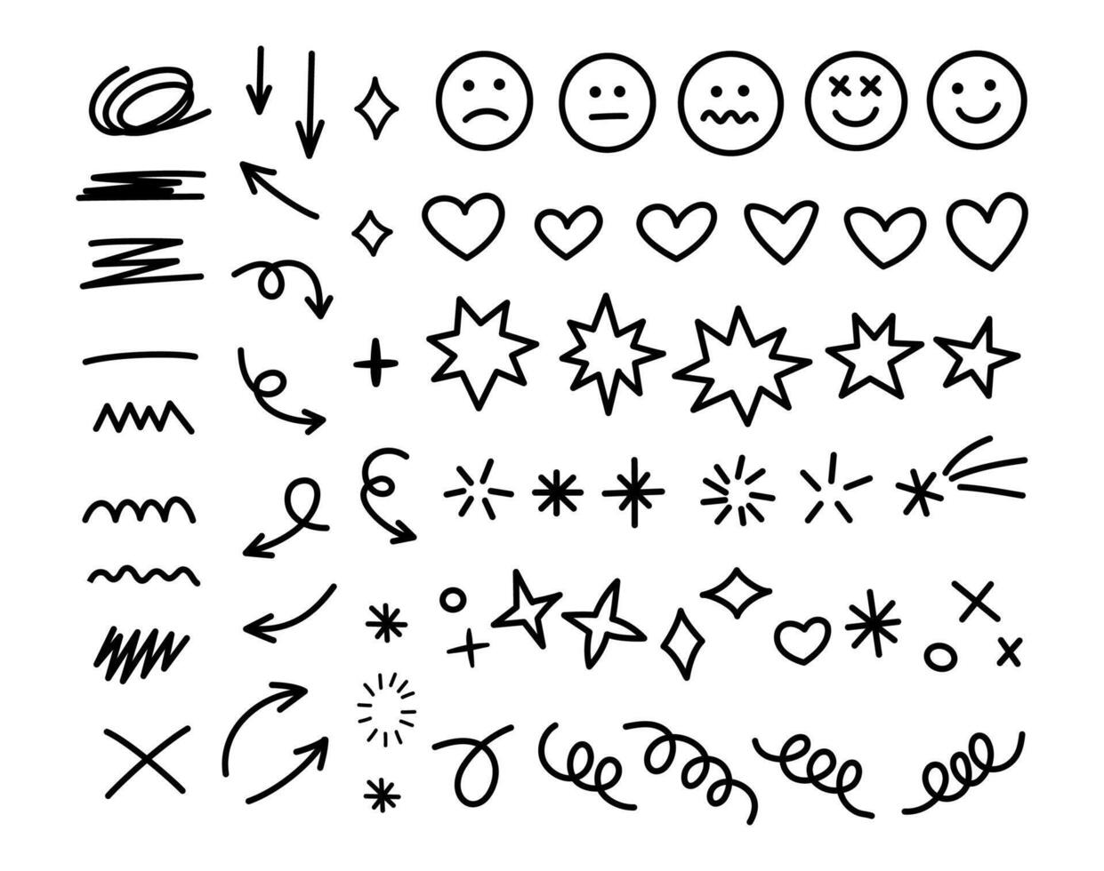 Scribble doodle line shapes set. Hand drawn design elements collection. Black brush strokes bundle. vector