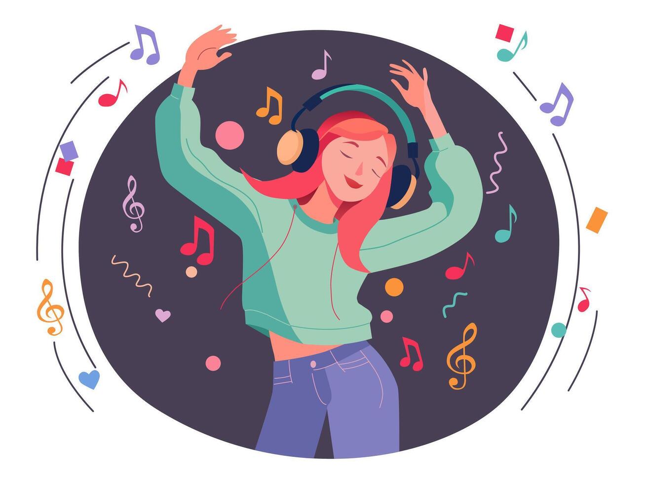 Girl with headphones listening to music. vector
