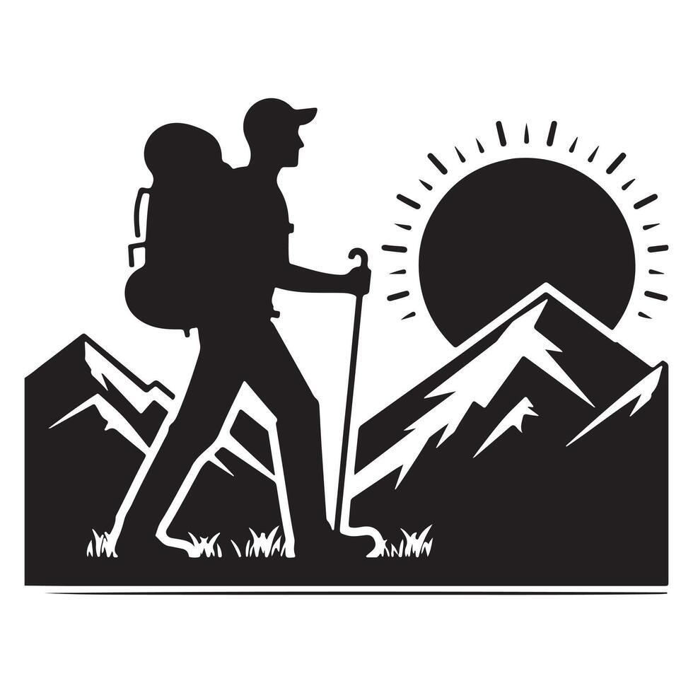 Flat hiking man illustration. vector