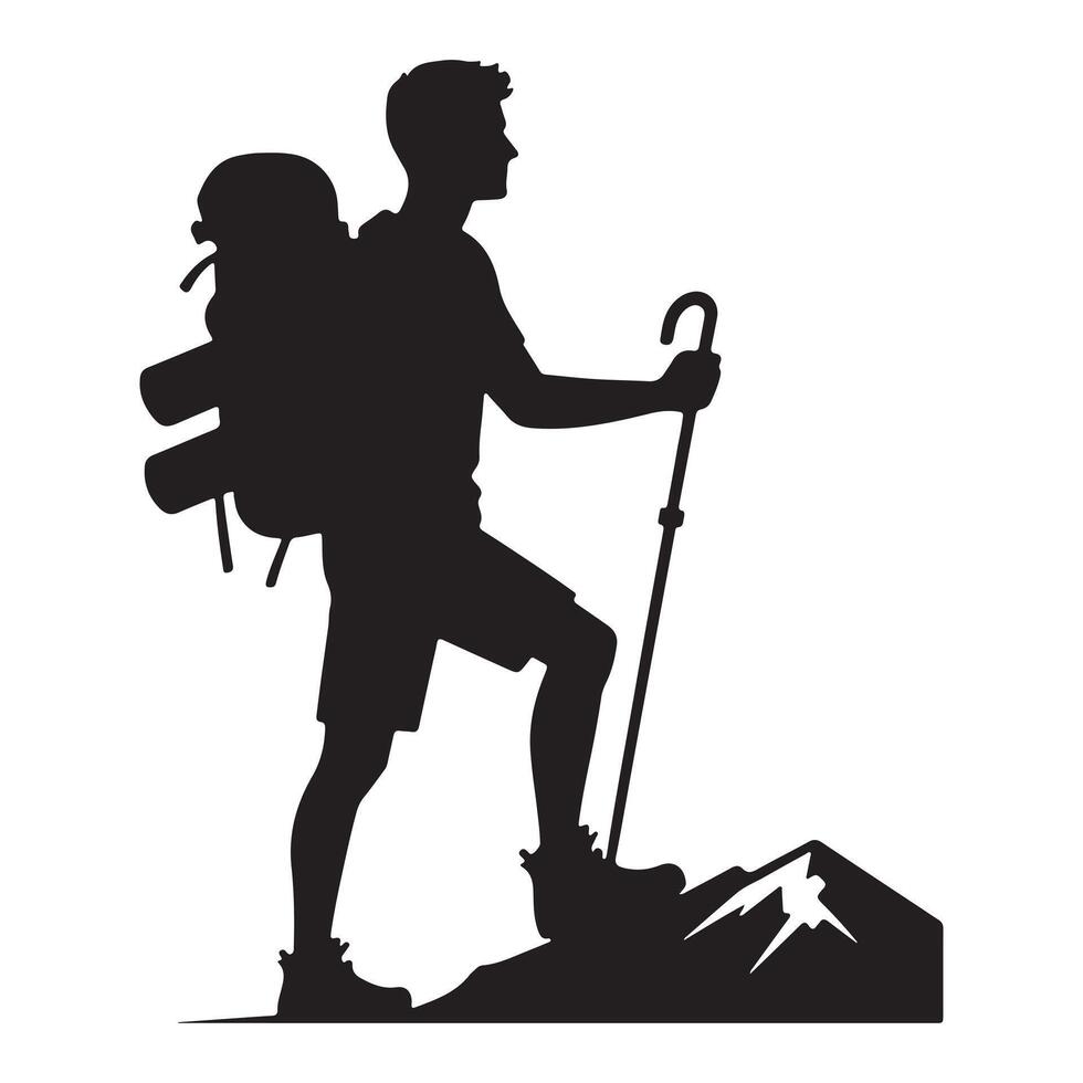 Flat hiking man illustration. vector