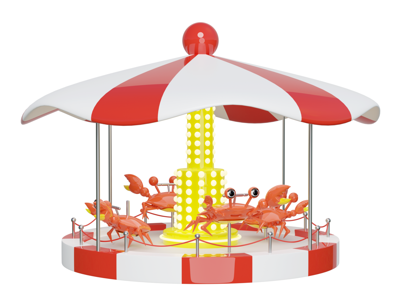 carrousel ou joyeux aller rond pour les enfants avec Crabe isolé. 3d rendre illustration png