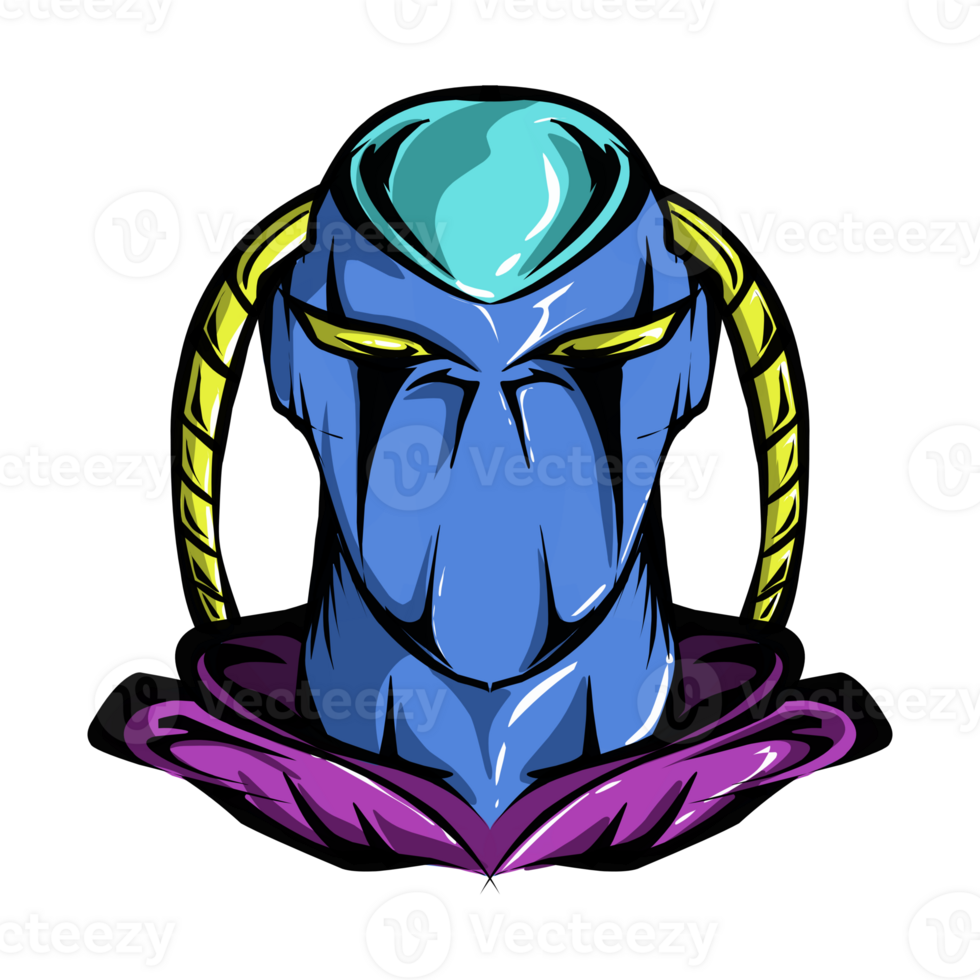 a cartoon alien head with purple and blue colors png