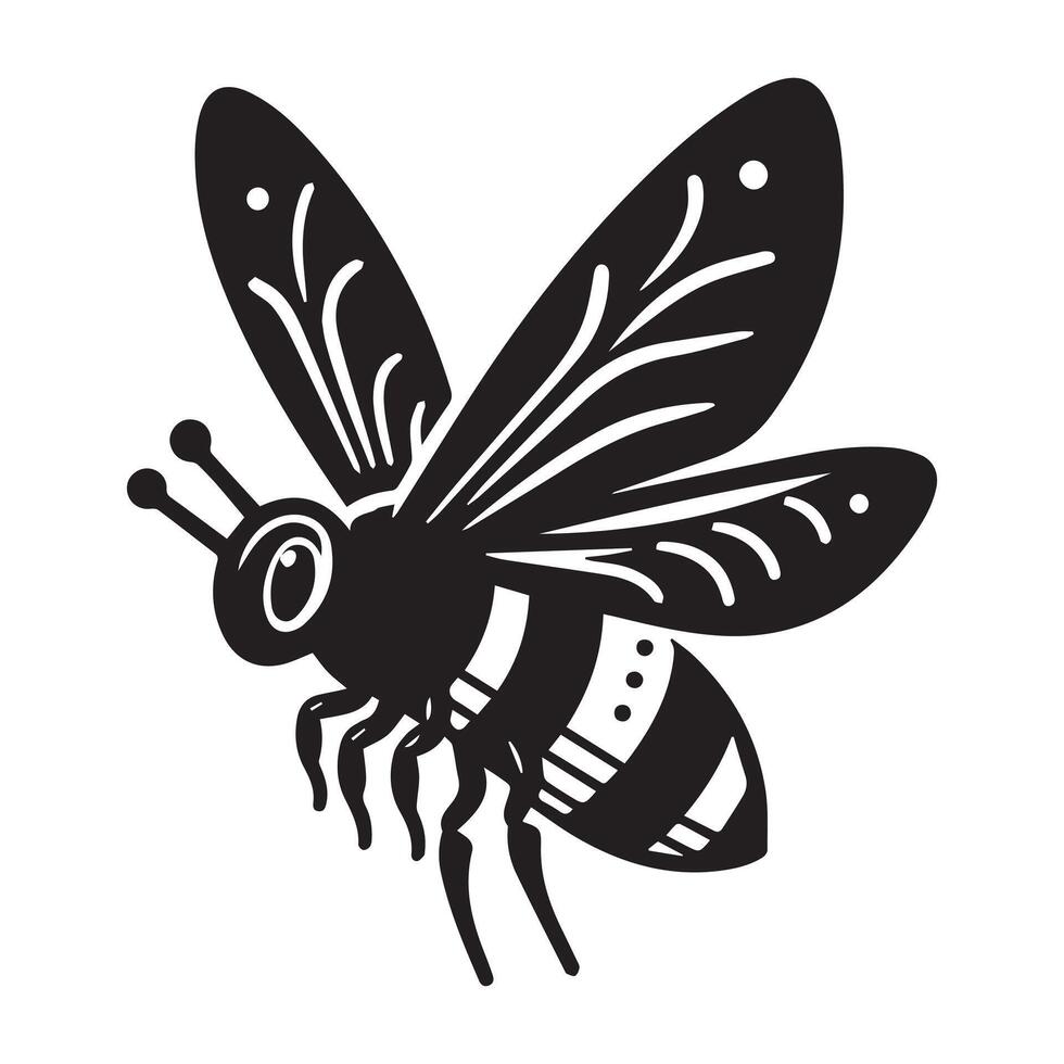 abeja silueta negro plano ilustración vector