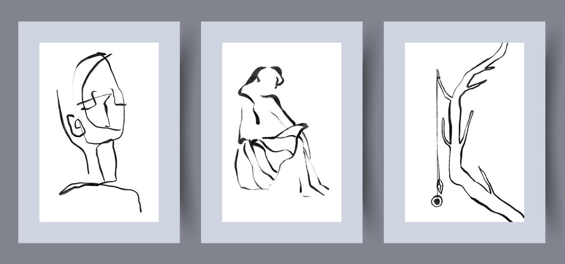 Abstract portrait people branch wall art print vector