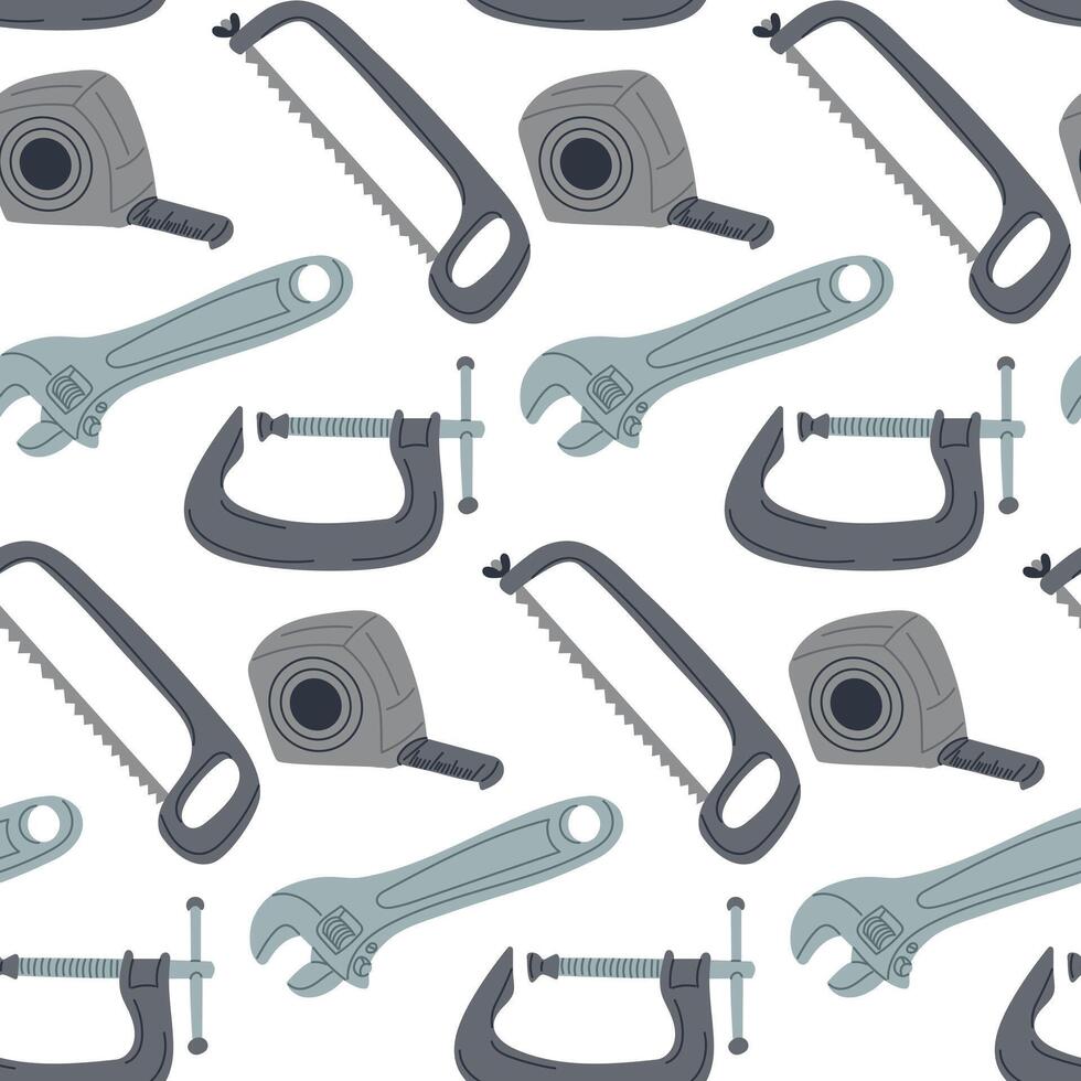 Flat seamless pattern with repairing tools isolated on white background. Sustainability and upgrade concept. hand drawn elements. Industrial concept vector