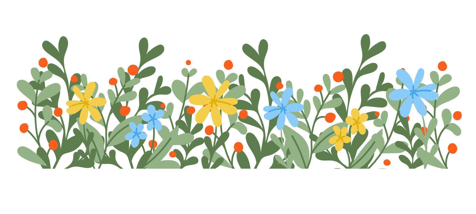 resumen estilizado floral frontera o horizontal bandera. mano dibujado plano resumen flores y sucursales. botánico natural antecedentes aislado en blanco antecedentes. vector