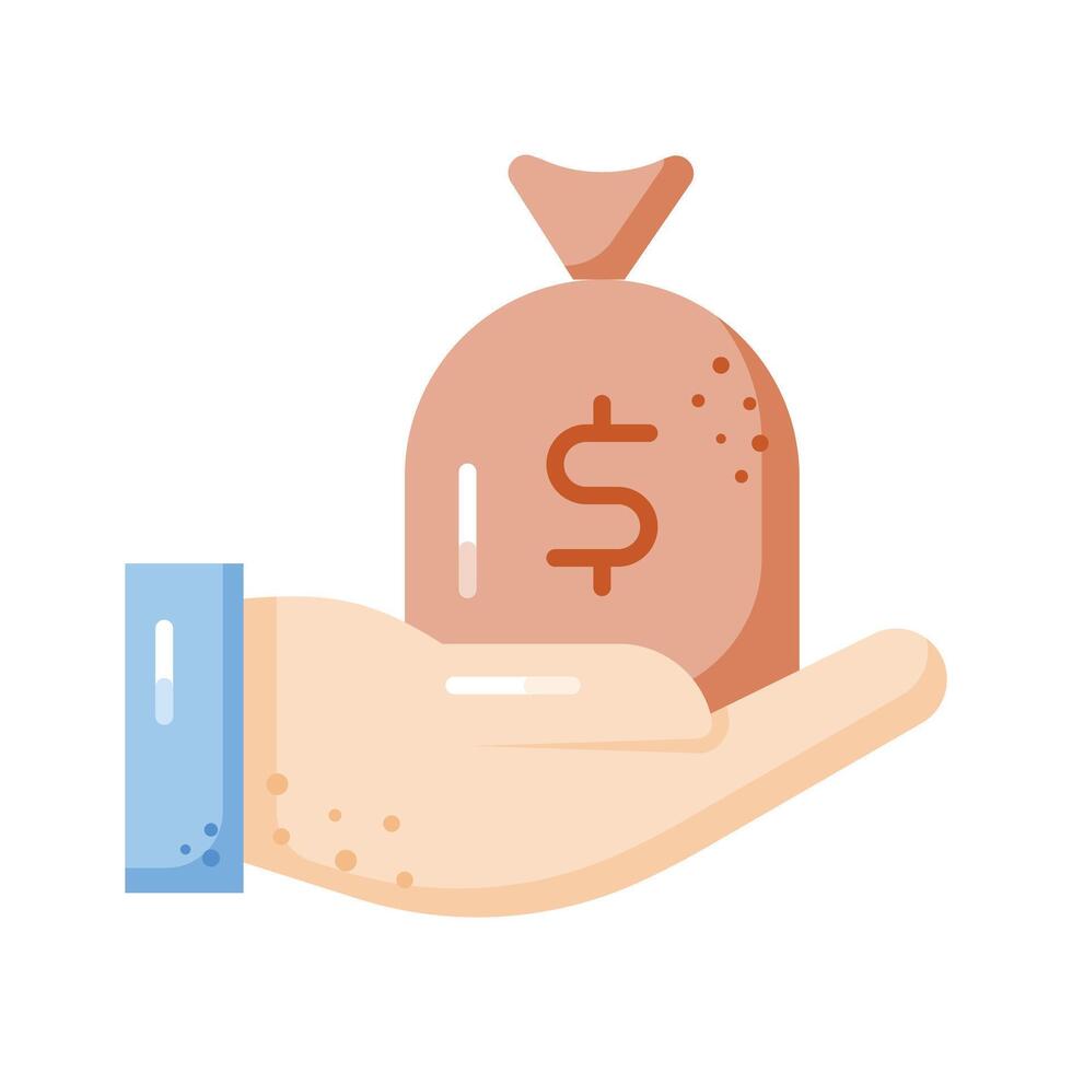 Money bag holding hand, savings icon in trendy style, premium design vector