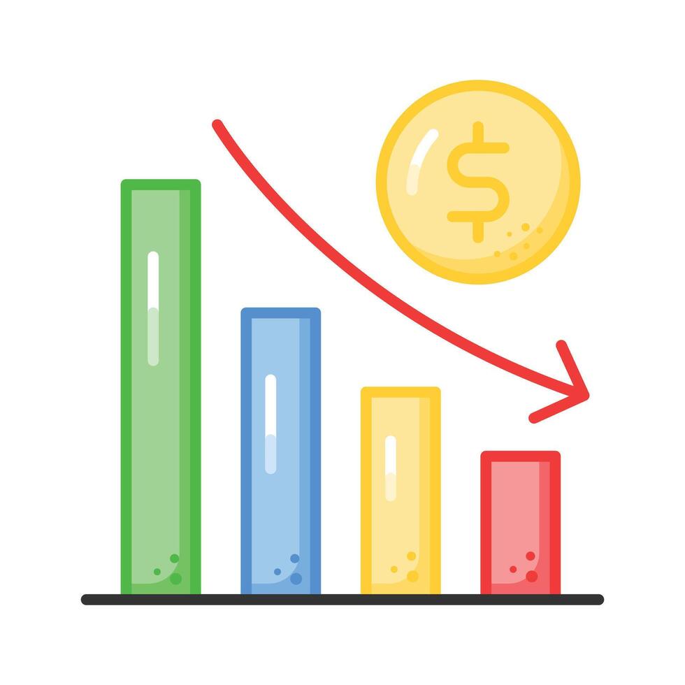 Down chart, financial loss, decrease chart design vector