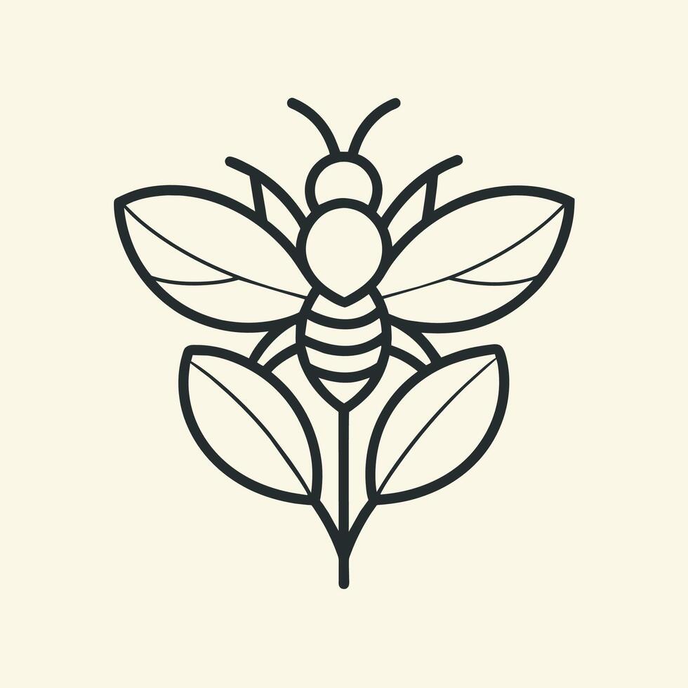 A black and white minimalist drawing of a bee resting on a flower, set against a white background, A minimalist laundromat design boasting state-of-the-art washing machines vector
