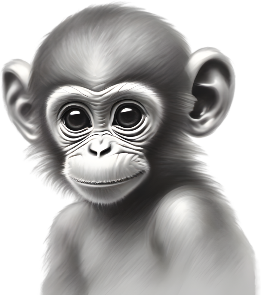 Pencil sketches of a cute baby monkey. Ai-generated. png