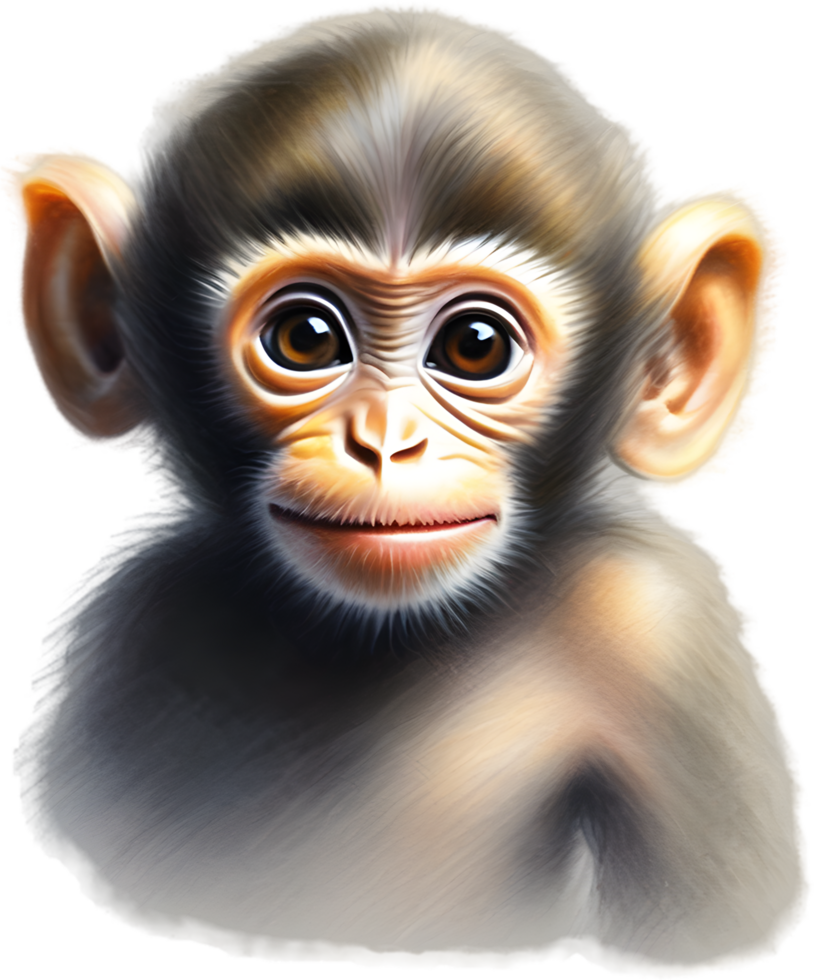 Pencil sketches of a cute baby monkey. Ai-generated. png