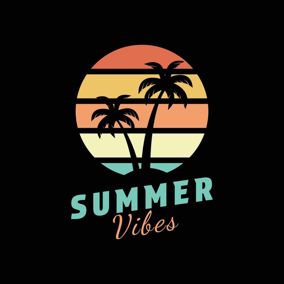 summer vibes logo design tropical island with palm vector