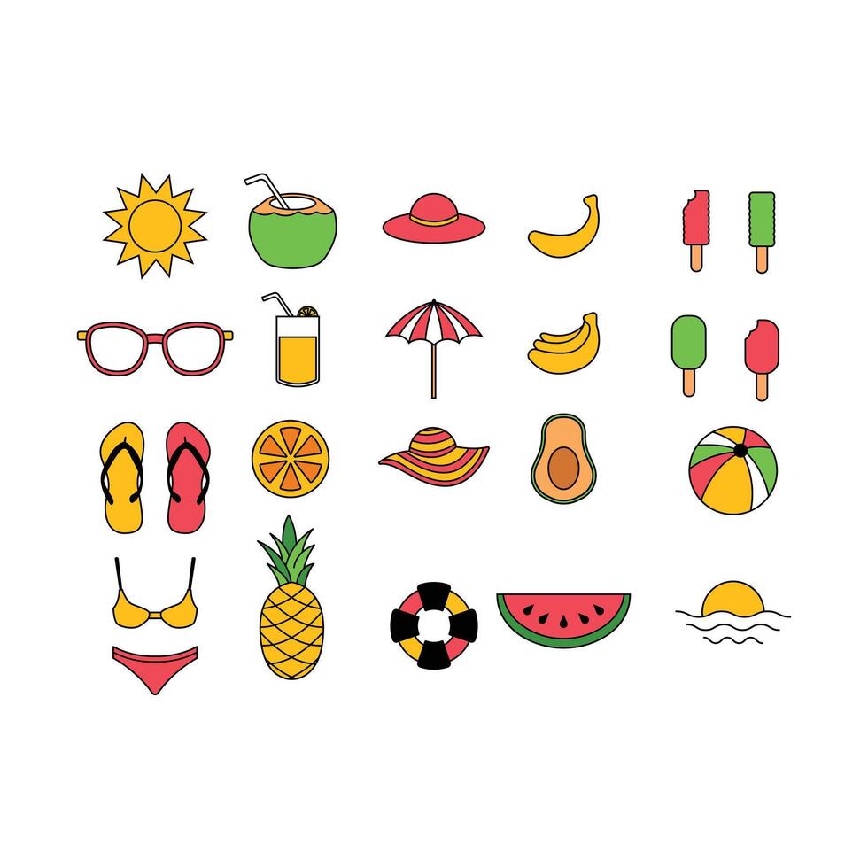 set of icons summer beach element flat design vector