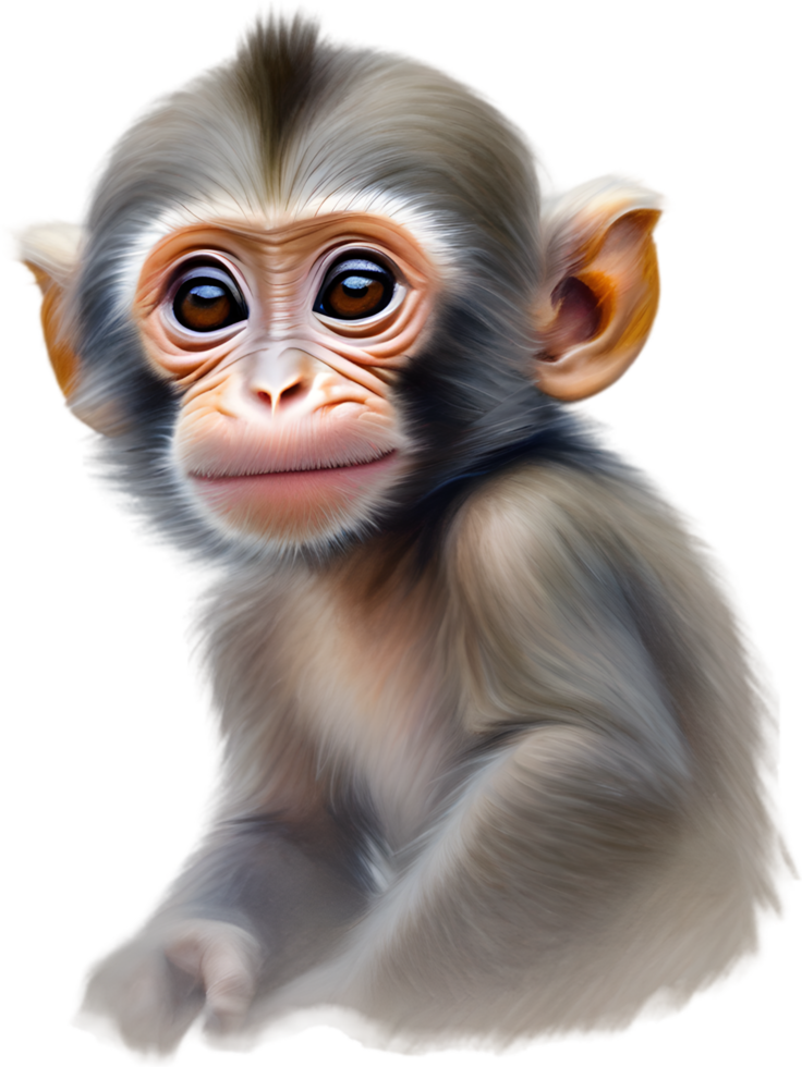 Pencil sketches of a cute baby monkey. Ai-generated. png